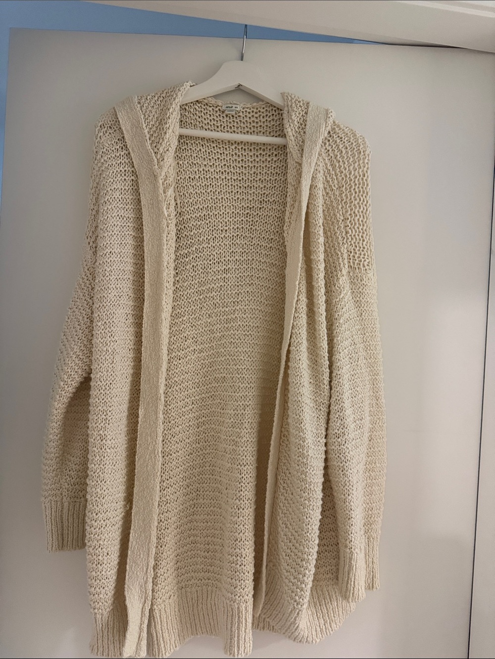 aerie Cream Open-Front Hooded Knit Cardigan